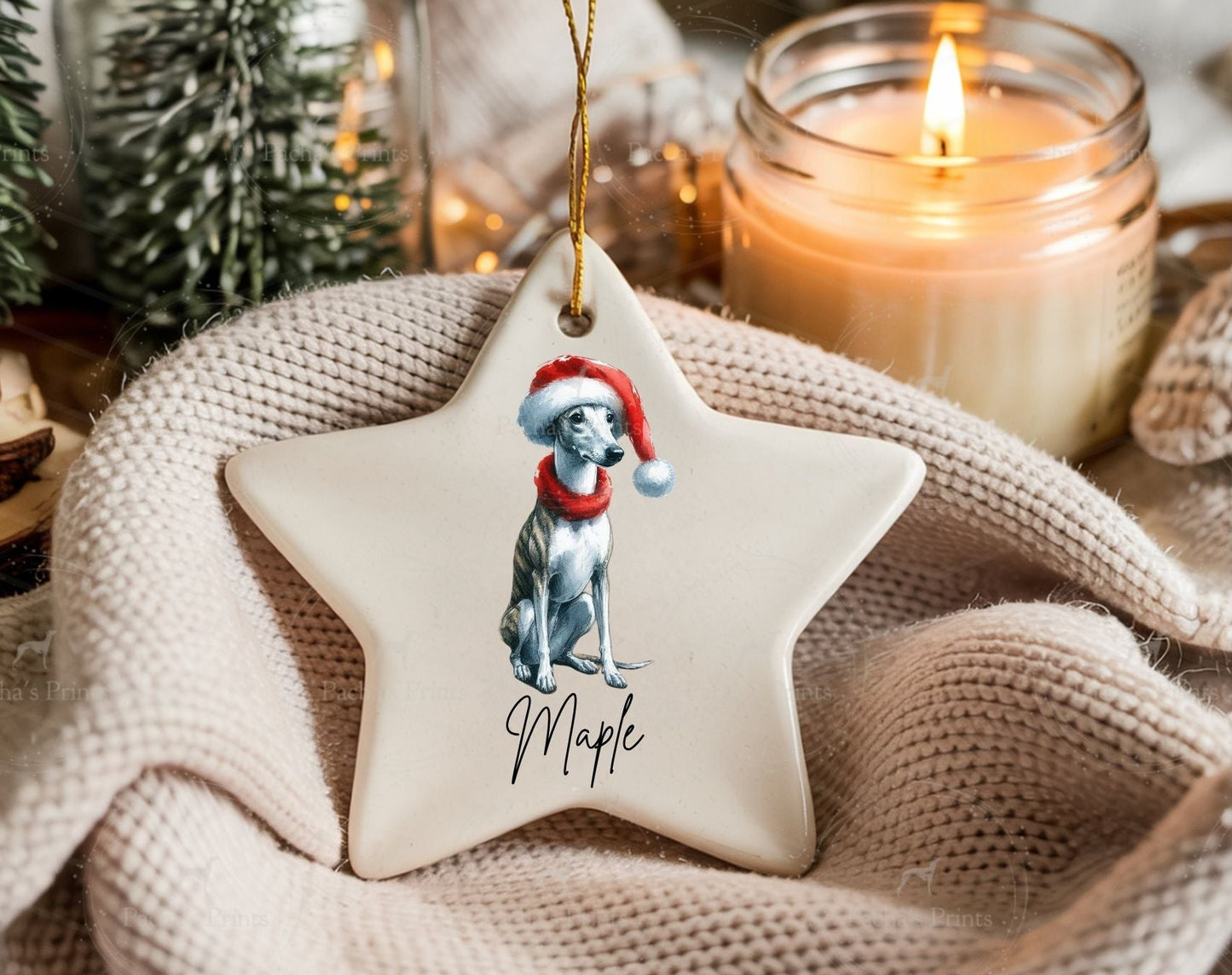 Whippet star- Ceramic Christmas decoration