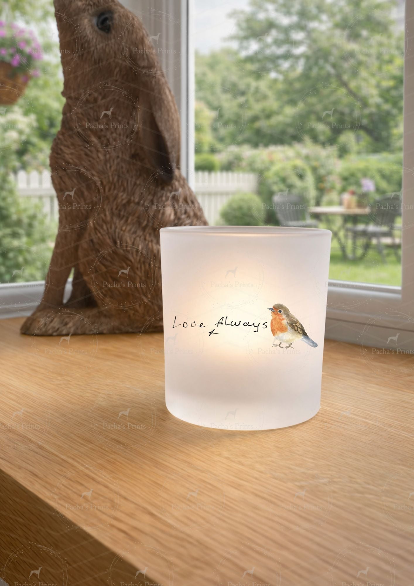 Glass Tealight Holder- Upload your own Handwriting- Robin