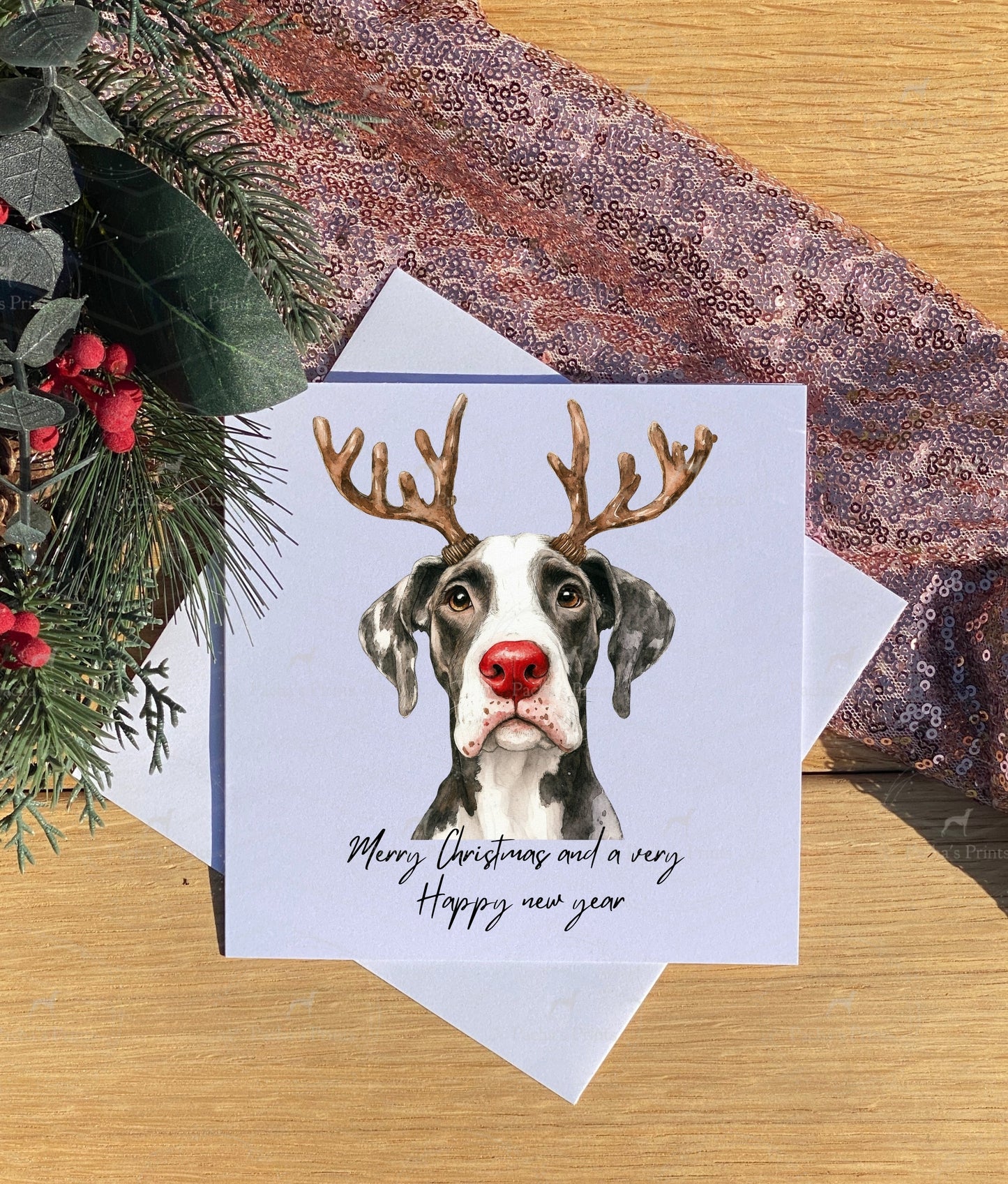 Christmas card- Great Dane Reindeer