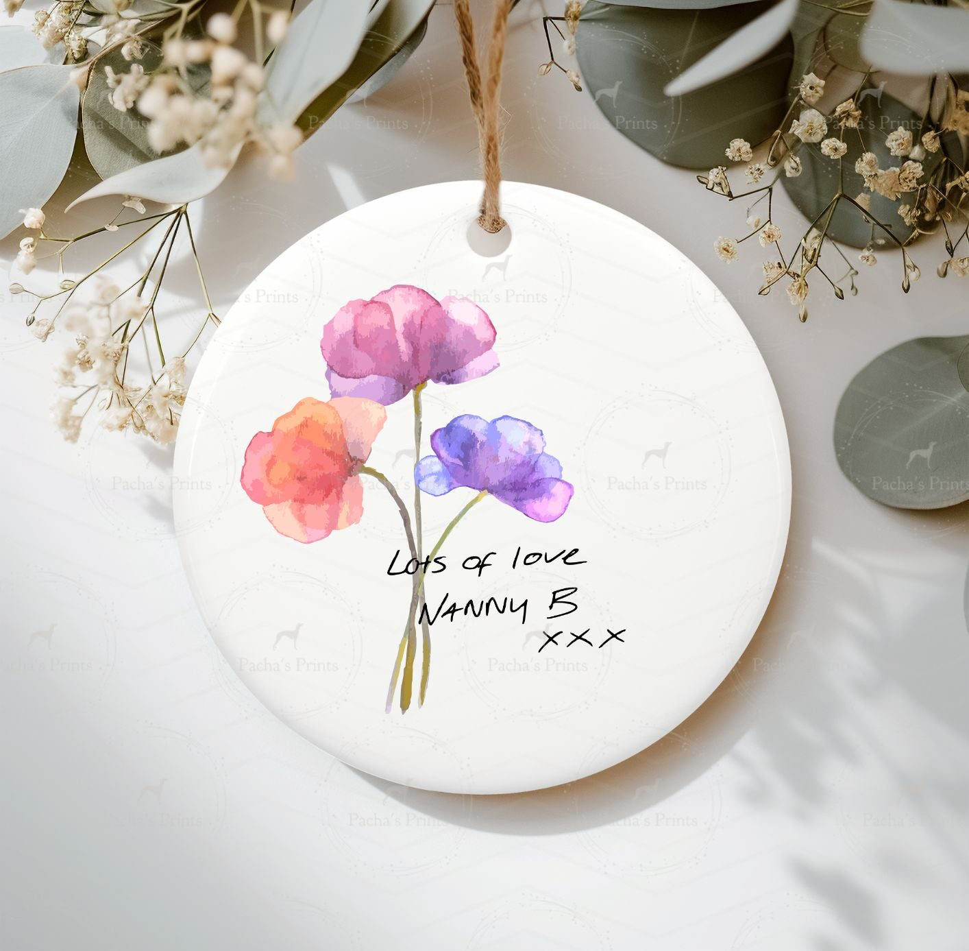 Ceramic Decoration- Upload your own Handwriting- Sweet pea