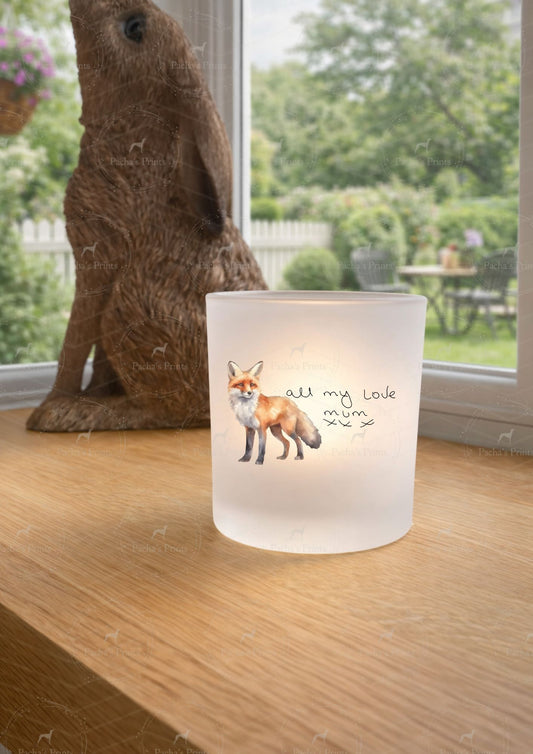 Glass Tealight Holder- Upload your own Handwriting- Fox