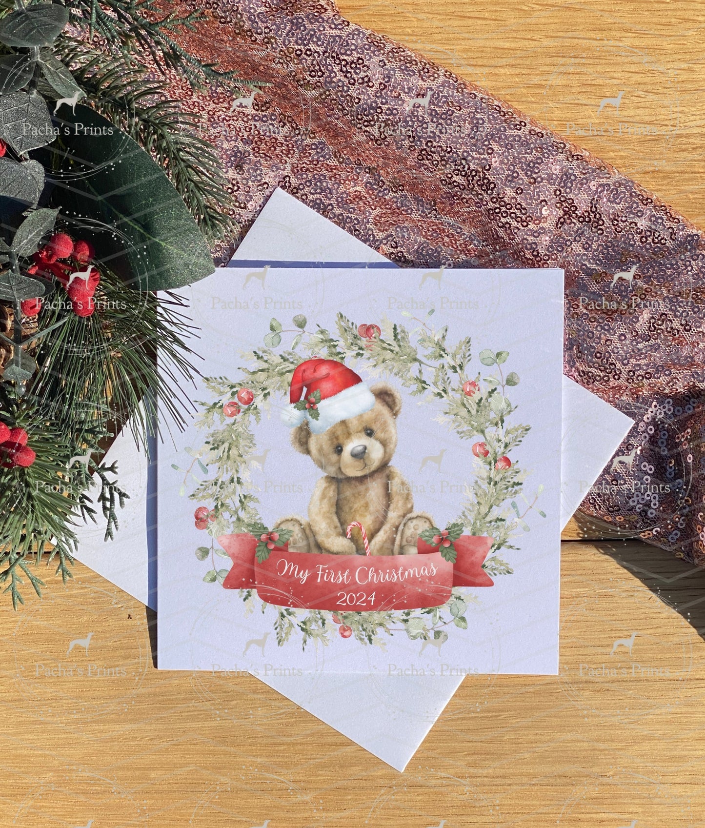 Christmas card- First Christmas Teddy