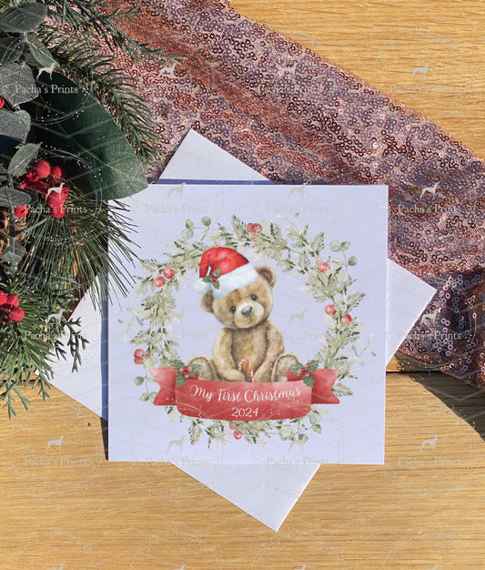 Christmas card- First Christmas Teddy