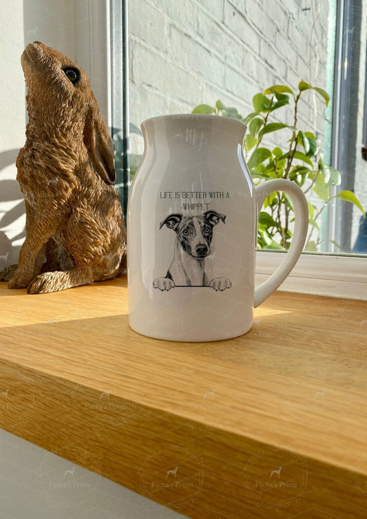 Milk Jug Vase- Life is better with a Whippet