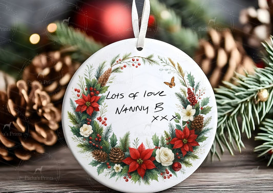 Christmas Ceramic Decoration- Upload your own Handwriting- Floral