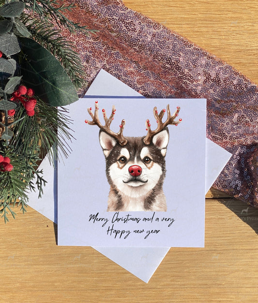 Christmas card- Akita Reindeer