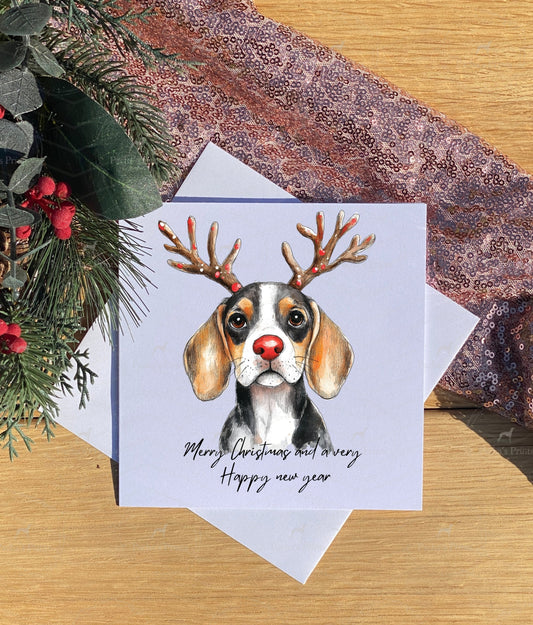 Christmas card- Beagle Reindeer
