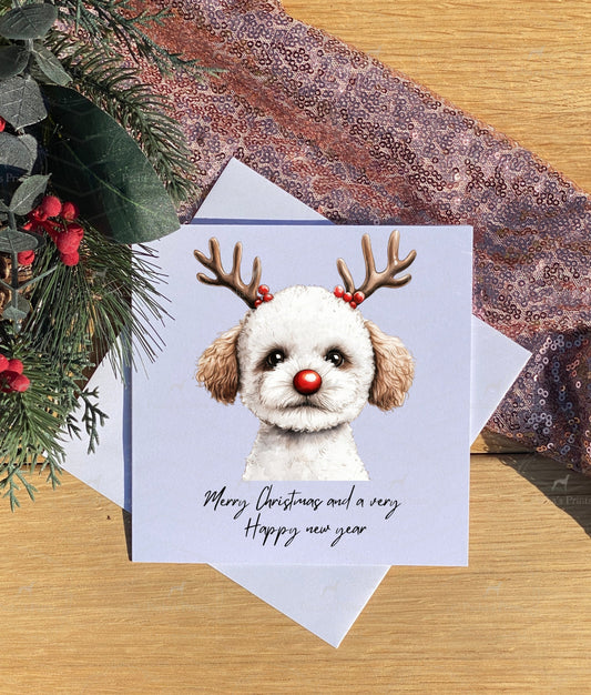 Christmas card- Bichon Frisée Reindeer