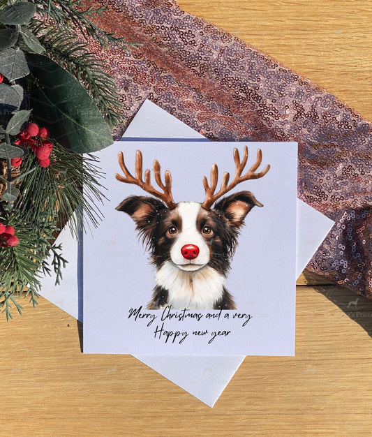 Christmas card- Border Collie Reindeer