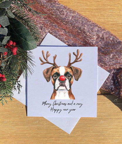Christmas card- Boxer Reindeer