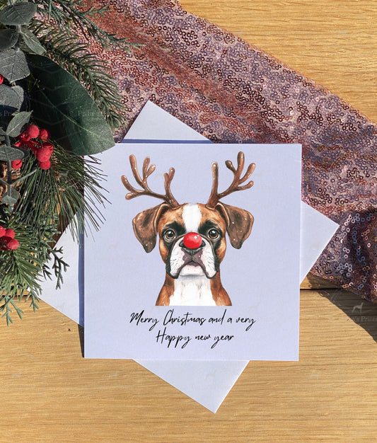 Christmas card- Boxer Reindeer