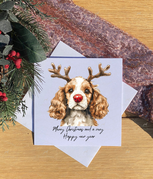 Christmas card- Cocker Spaniel Reindeer