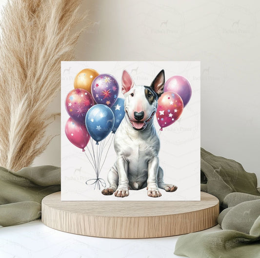 Greeting card- Happy Birthday from the English Bull Terrier