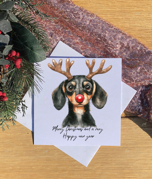 Christmas card- Dachshund Reindeer