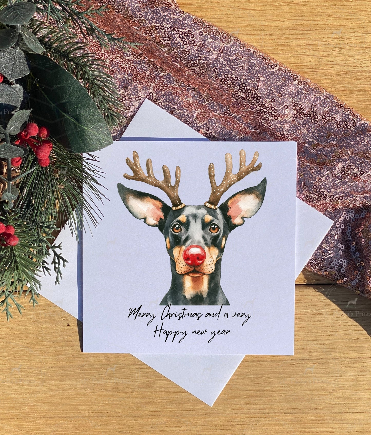 Christmas card- Doberman Reindeer