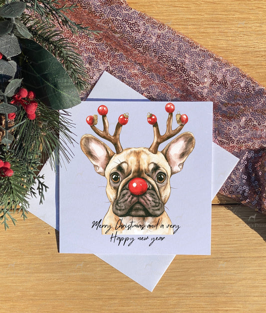 Christmas card- French BullDog Reindeer