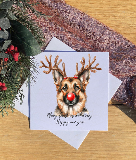 Christmas card- Golden Retriever Reindeer