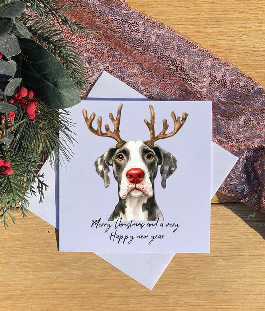 Christmas card- Great Dane Reindeer