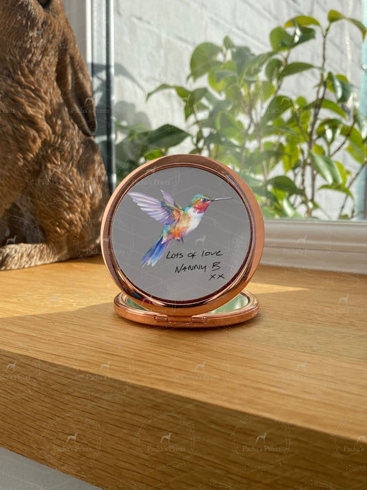 Compact Mirror- Upload your own Handwriting- Hummingbird