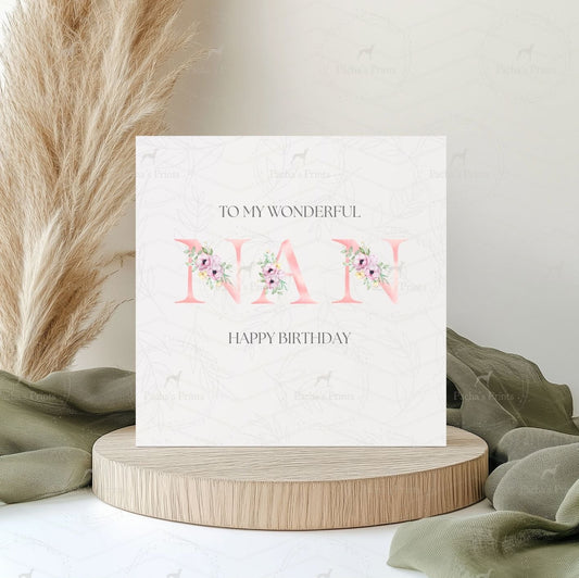 Greeting card with floral design and text on a white background