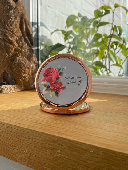 Compact Mirror- Upload your own Handwriting-Rose