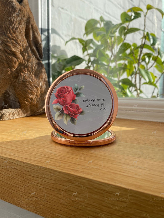 Compact Mirror- Upload your own Handwriting-Rose