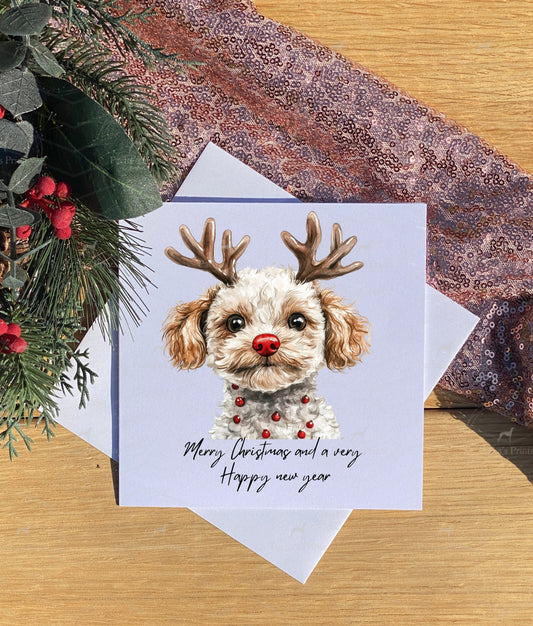 Christmas card- Poodle Reindeer