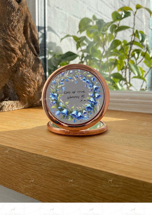 Compact Mirror- Upload your own Handwriting-Bluebell