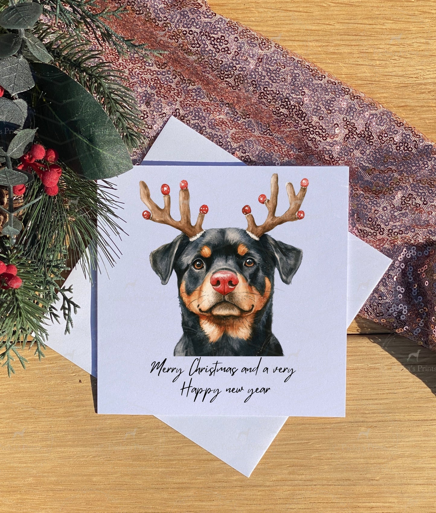 Christmas card- Rottweiler Reindeer