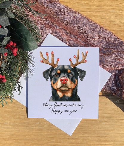 Christmas card- Rottweiler Reindeer