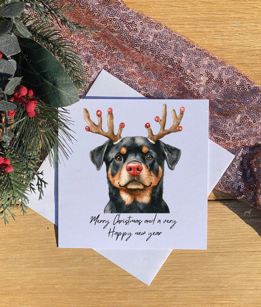 Christmas card- Rottweiler Reindeer