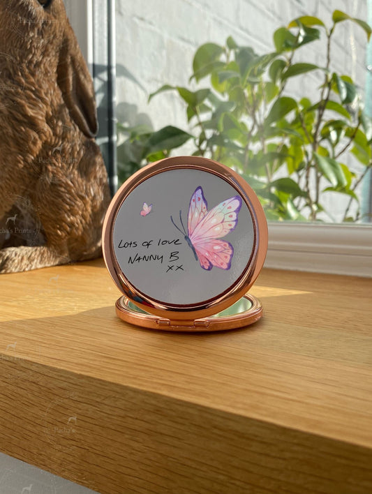 Compact Mirror- Upload your own Handwriting-Butterfly