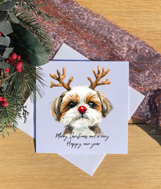 Christmas card- Shih Tzu Reindeer