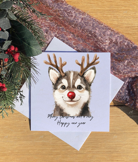Christmas card- Husky Reindeer