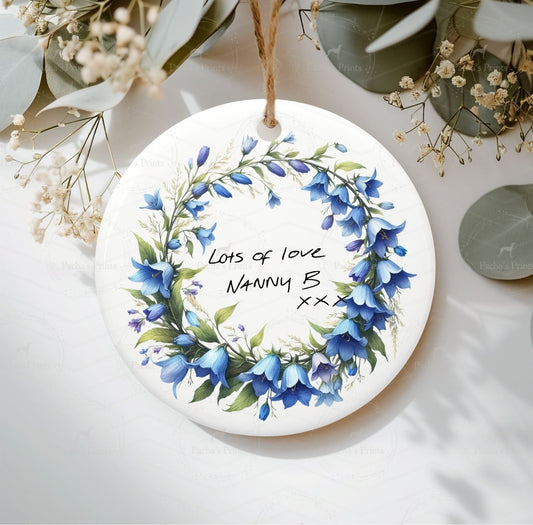 Ceramic Decoration- Upload your own Handwriting- Bluebell