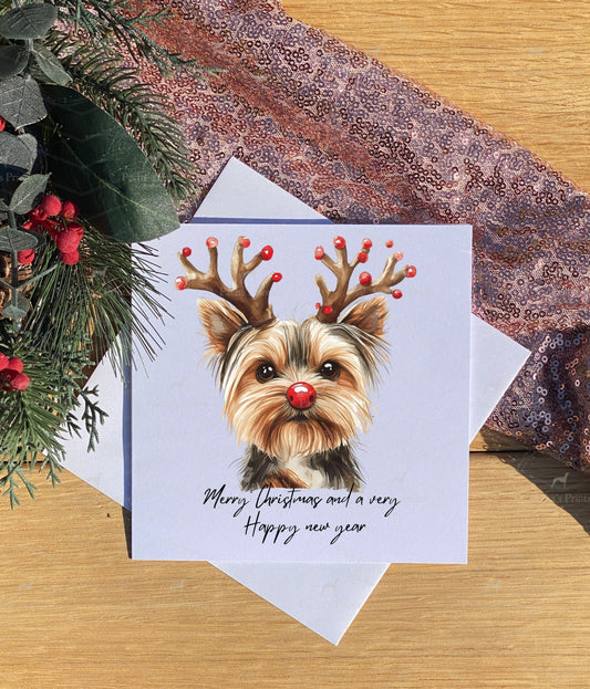 Christmas card- Yorkshire Terrier Reindeer