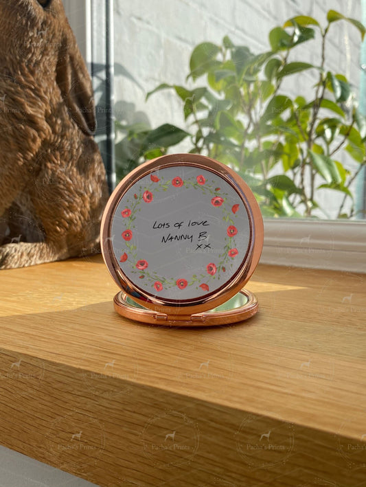 Compact Mirror- Upload your own Handwriting-Poppies