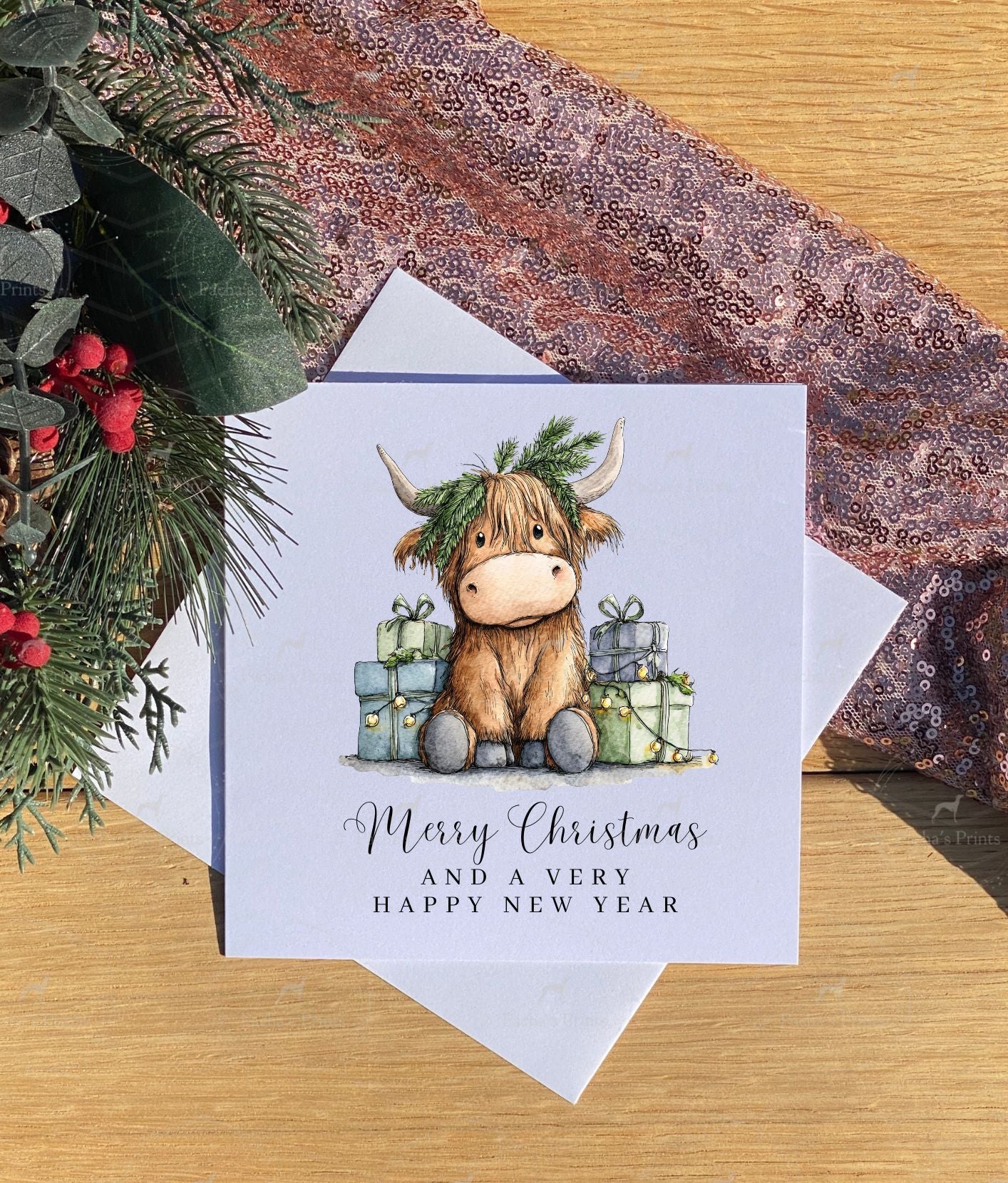 Christmas card- Highland cow