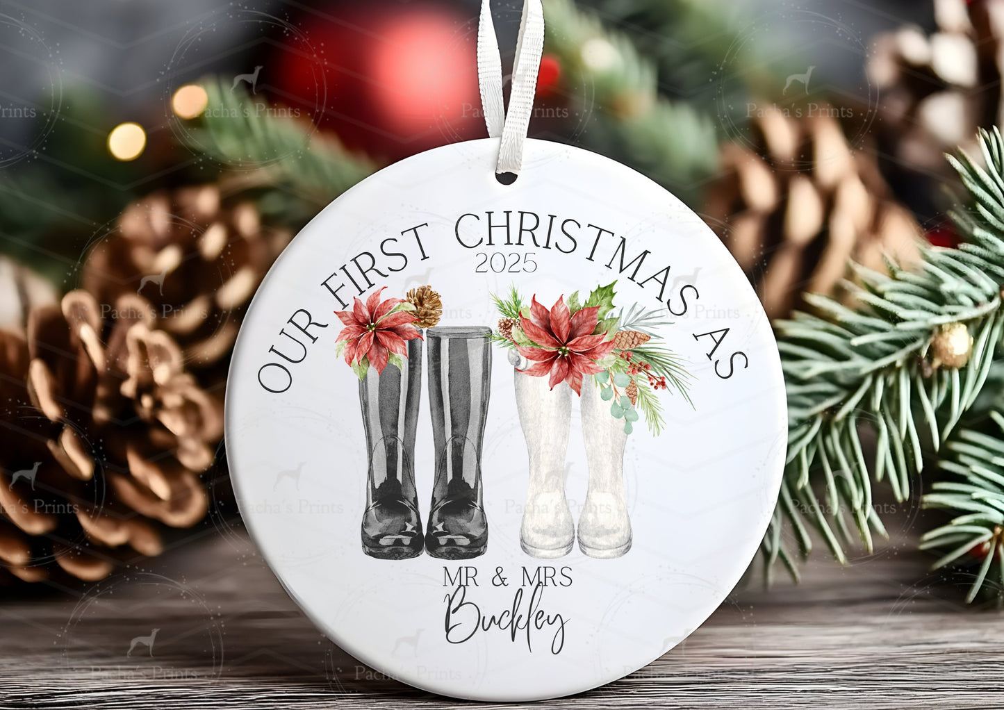 Ceramic Decoration- First Christmas Married, Wellies!