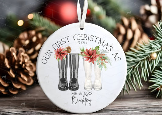 Ceramic Decoration- First Christmas Married, Wellies!