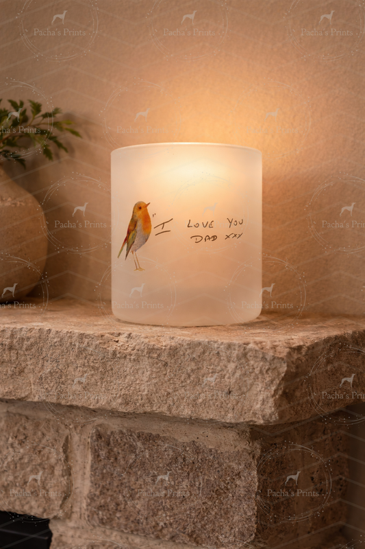 Handwritten Glass tea light Memory Keepsake