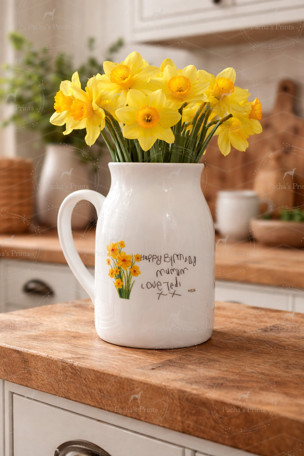 Decorative ceramic jug vase with floral design and rustic styling