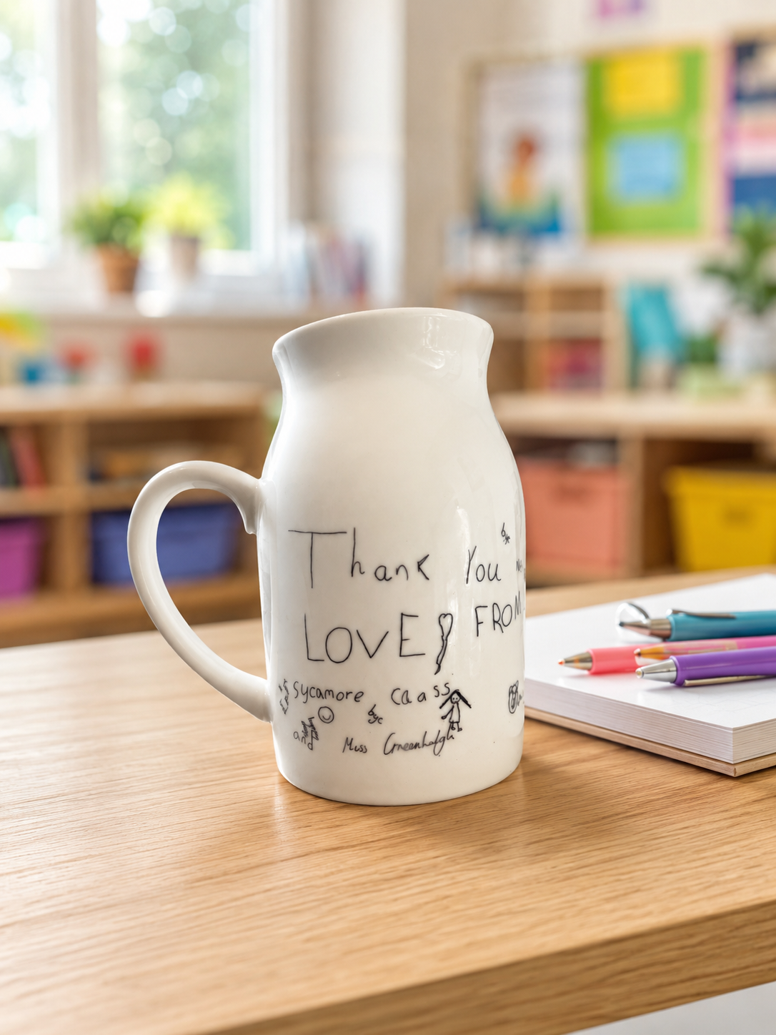 Personalised Teacher Jug with Child's Drawing | Handmade End of Term Thank You Keepsake