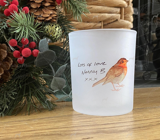 Glass Tealight Holder- Upload your own Handwriting- Robin