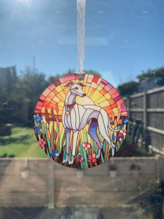 Sun Catcher- Standing White Sighthound